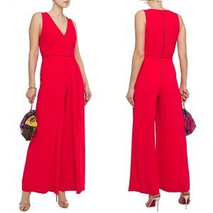 Alice+Olivia AUDRIE Crepe Pleated V-Neck Sleeveless Wide-Leg Jumpsuit